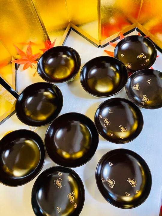 木製 5脚 お椀 骨董 吸物椀 時代蒔絵 見返梅 竹 梅 蘭 菊 G29 <